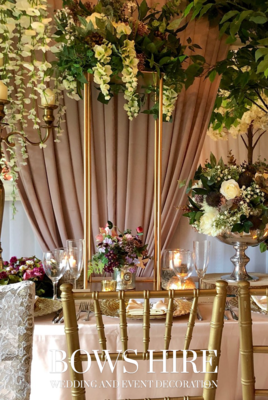 Gold 80cm Stand with Flowers for hire by Bows Hire