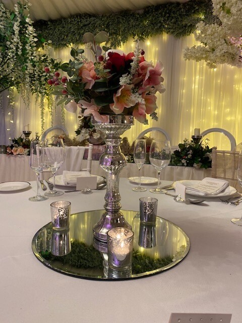 Silver Pillar Candlestick with Flowers