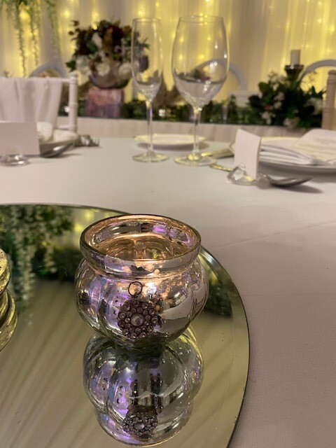 Antique Glass Tea Light Holder with Diamante