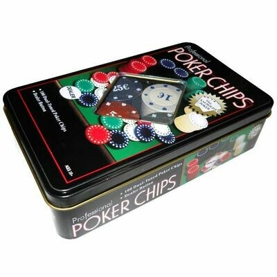 Покерный набор на 100 фишек с номиналом в металлической коробке лайт