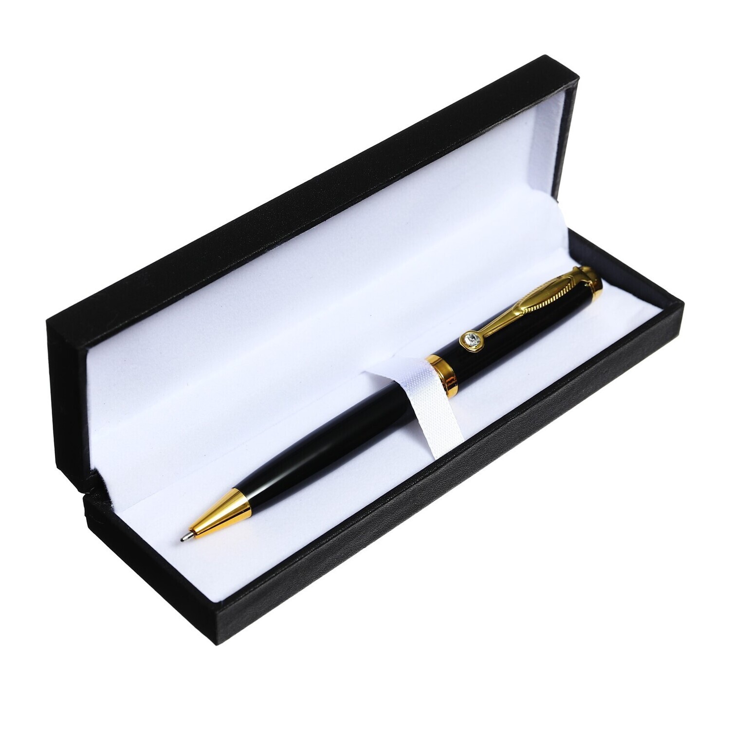 240549 Ручка подарочная шариковая в кожзам футляре поворотная Файт корпус черный с золотом