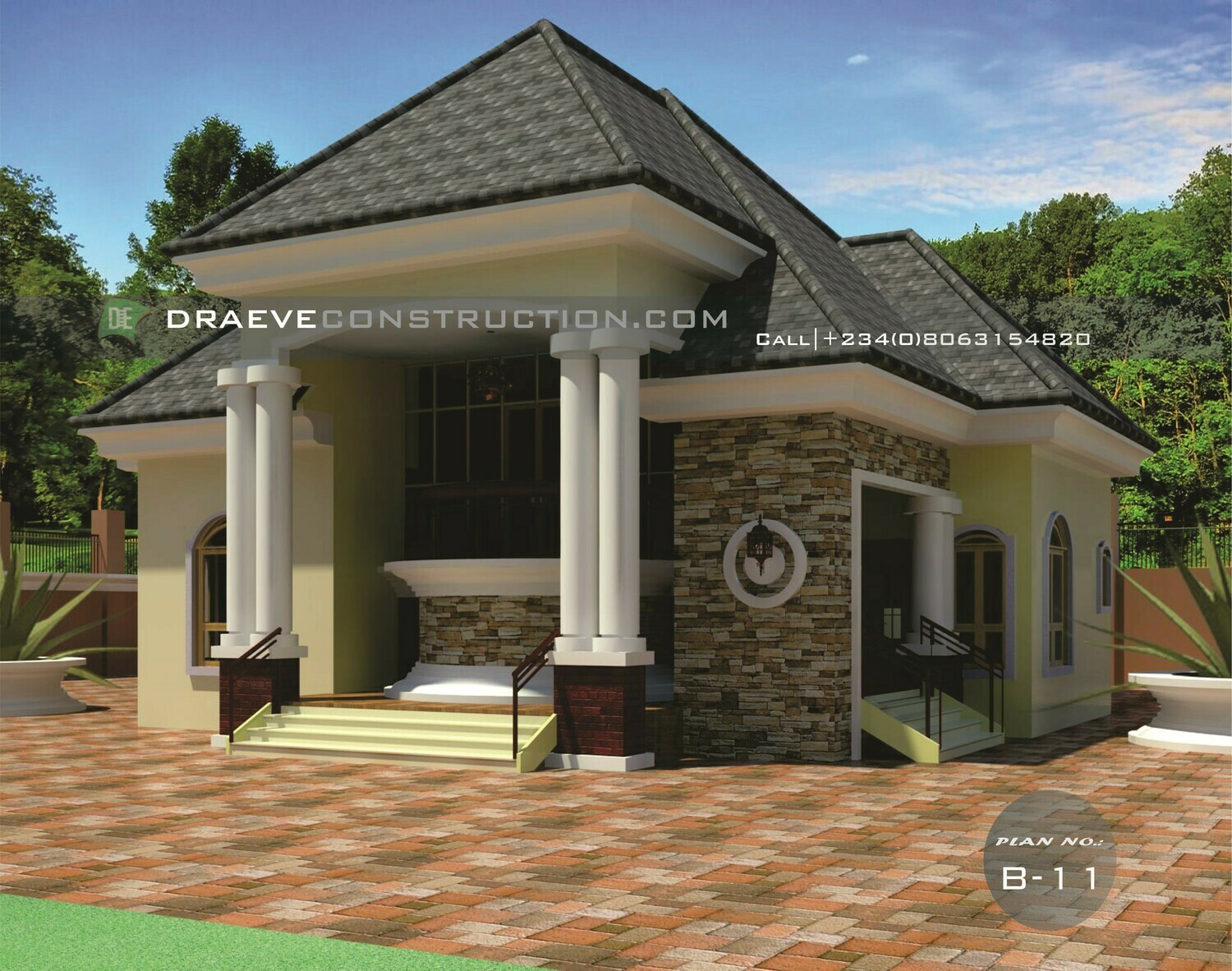 2 Bedroom Bungalow Floorplan with Key Construction Materials | Nigerian House Plans