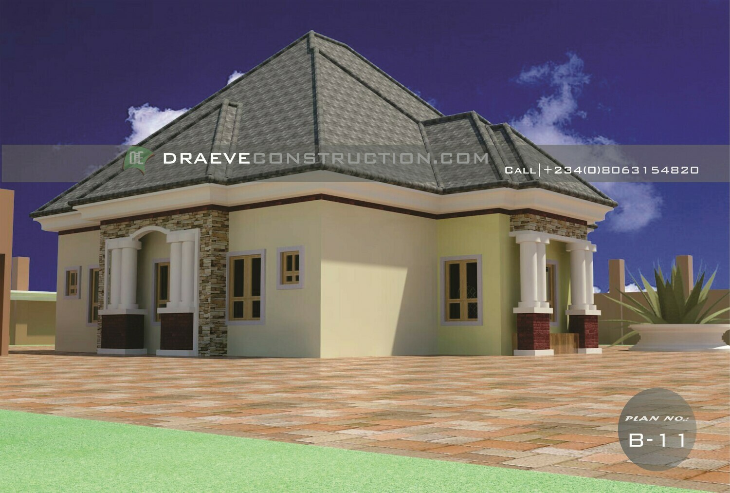 2 Bedroom Bungalow Floorplan with Key Construction Materials | Nigerian House Plans