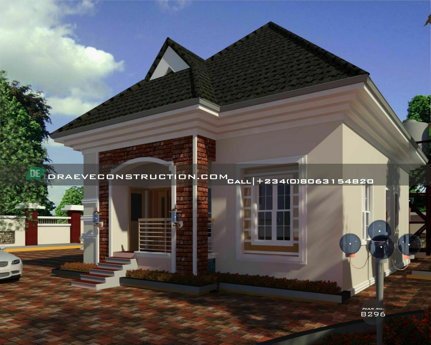 2 Bedroom Bungalow Floor Plan for a Half Plot | Nigerian House Plans