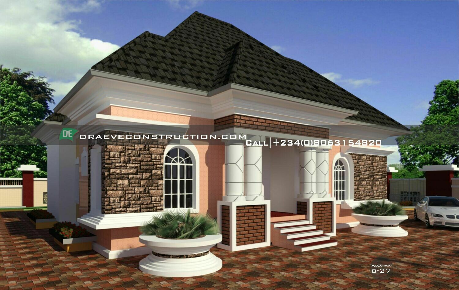 3 Bedroom Bungalow Floorplan with Key Construction Materials Estimate | Nigerian House Plans