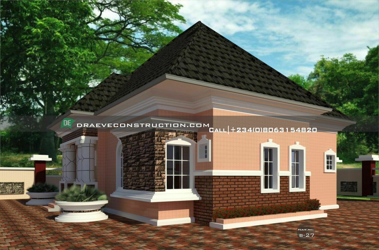 3 Bedroom Bungalow Floorplan with Key Construction Materials Estimate | Nigerian House Plans