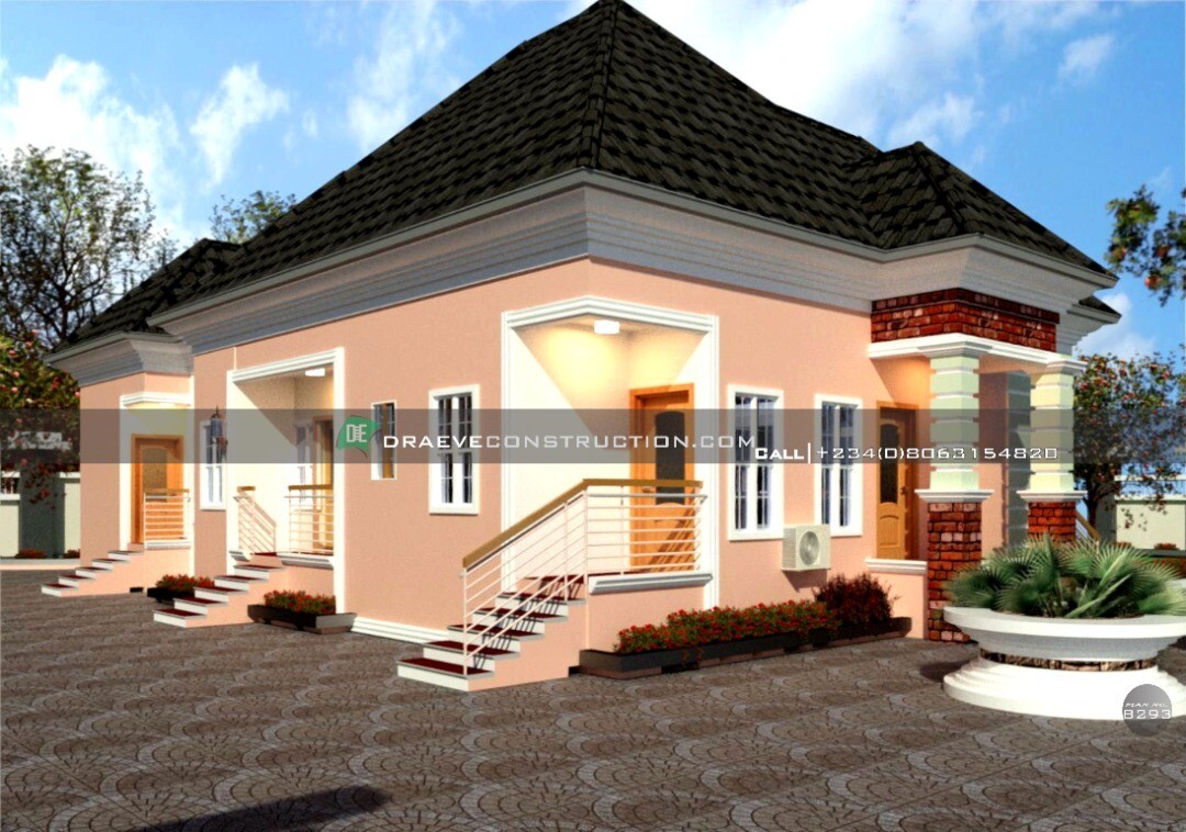 1 Bedroom Flat Nigerian House Design with 3 Self-contains | Floorplan
