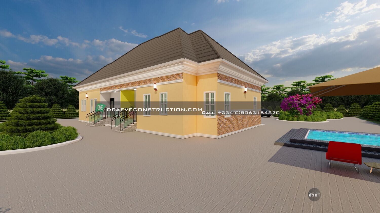 3 Bedroom Bungalow Floorplan with 2 Bedroom Flat Attached | Ghanaian House plans