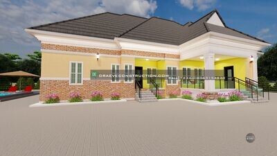 3 Bedroom Bungalow Floorplan with 2 Bedroom Flat Attached | Ghanaian House plans