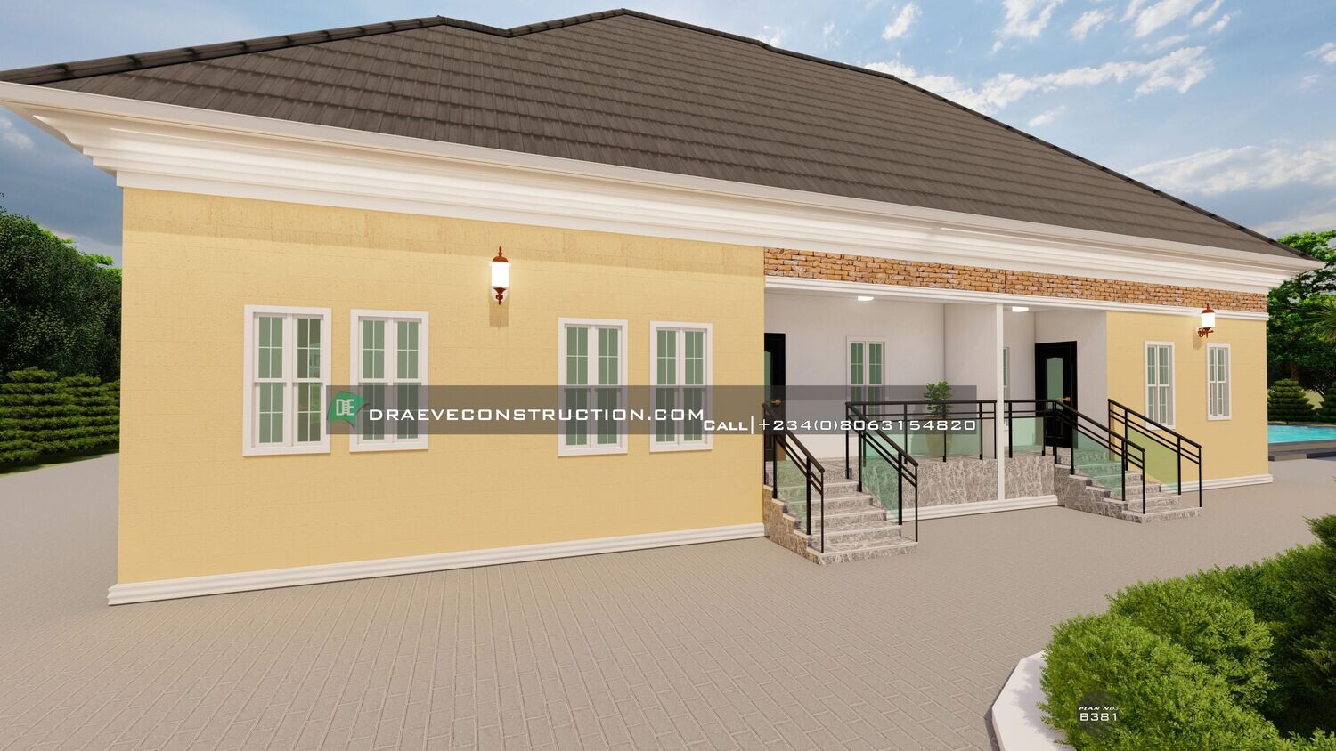 3 Bedroom Bungalow Floorplan with 2 Bedroom Flat Attached | Ghanaian House plans