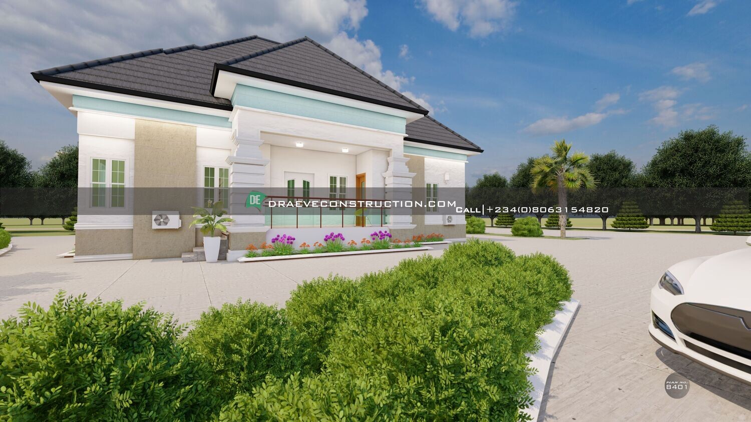 3 Bedroom Bungalow Floor plan with Study room | Nigerian Houseplans