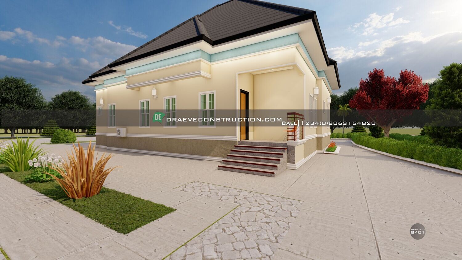 3 Bedroom Bungalow Floor plan with Study room | Nigerian Houseplans