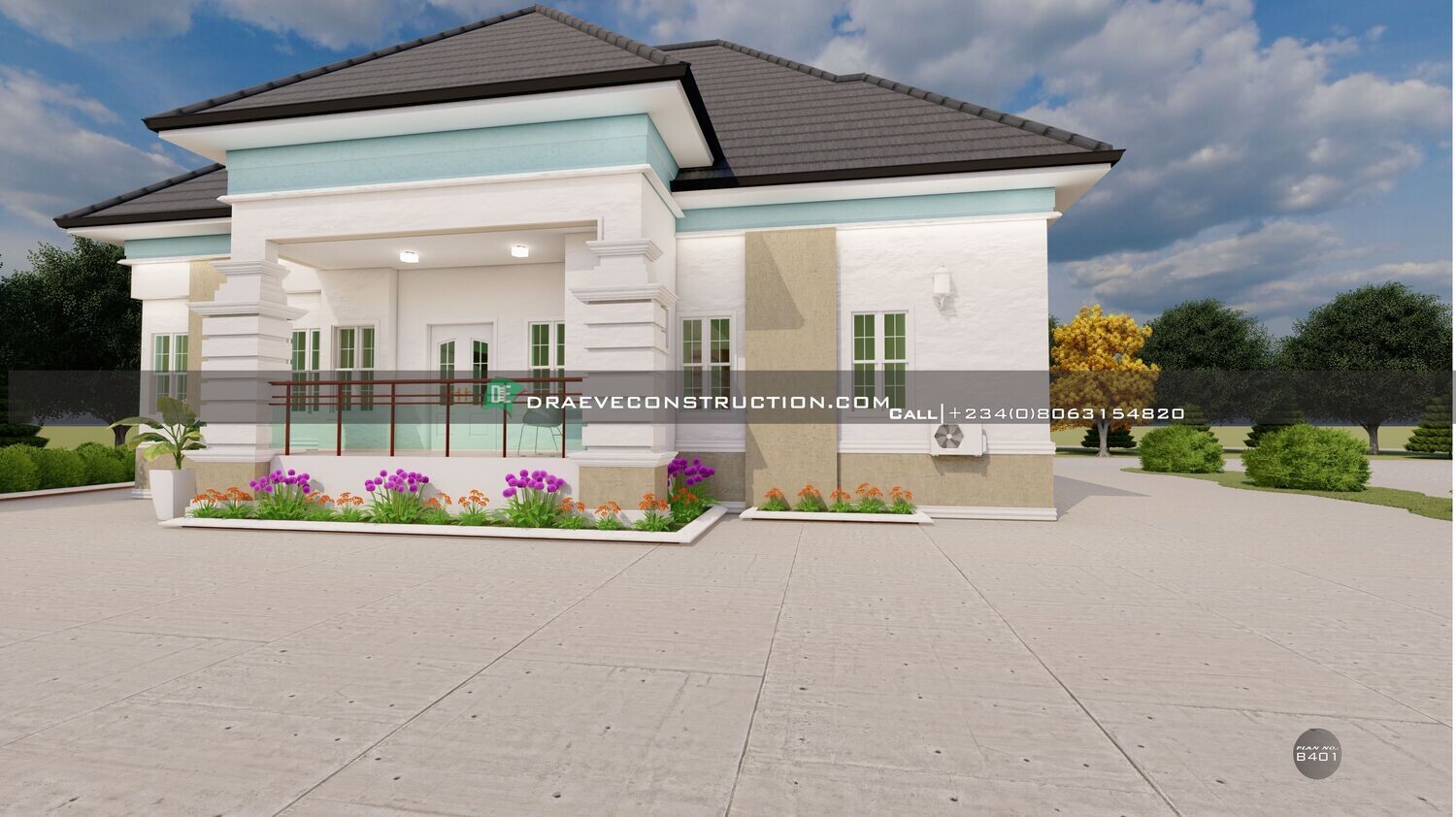 3 Bedroom Bungalow Floor plan with Study room | Nigerian Houseplans