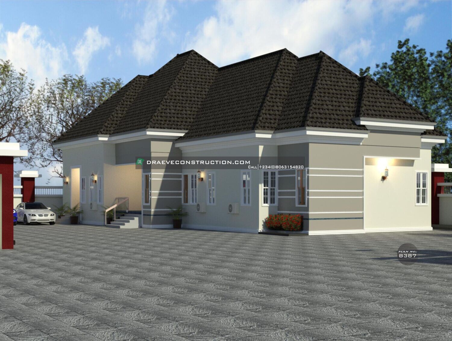 4 Bedroom Bungalow Floorplan with 1 Bedroom Flat &amp; a Selfcontain | Nigerian Houseplans