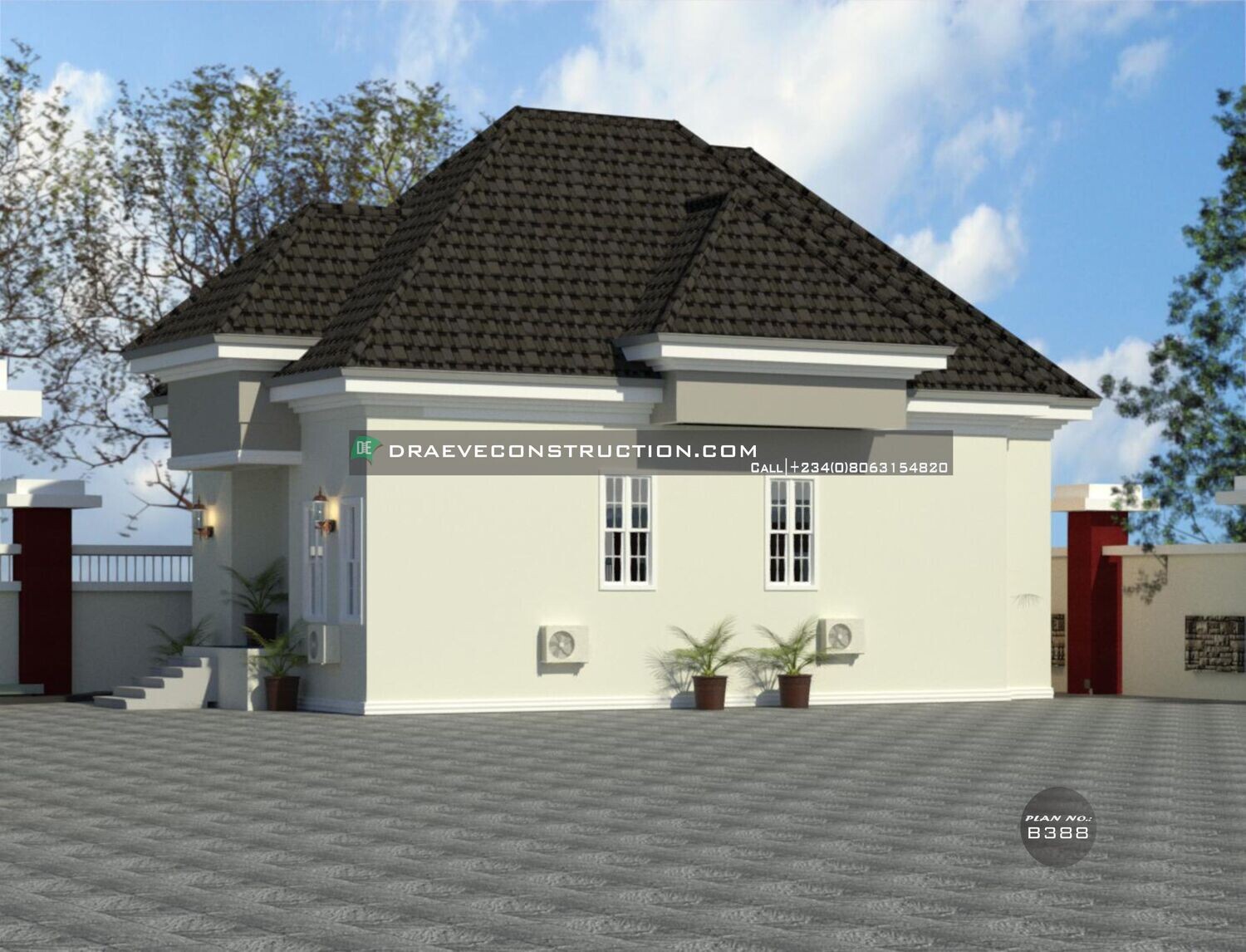 1 Bedroom Bungalow Floorplan with a Selfcontain on less than Half plot | Nigerian Houseplans