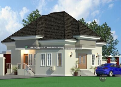 1 Bedroom Bungalow Floorplan with a Selfcontain on less than Half plot | Nigerian Houseplans