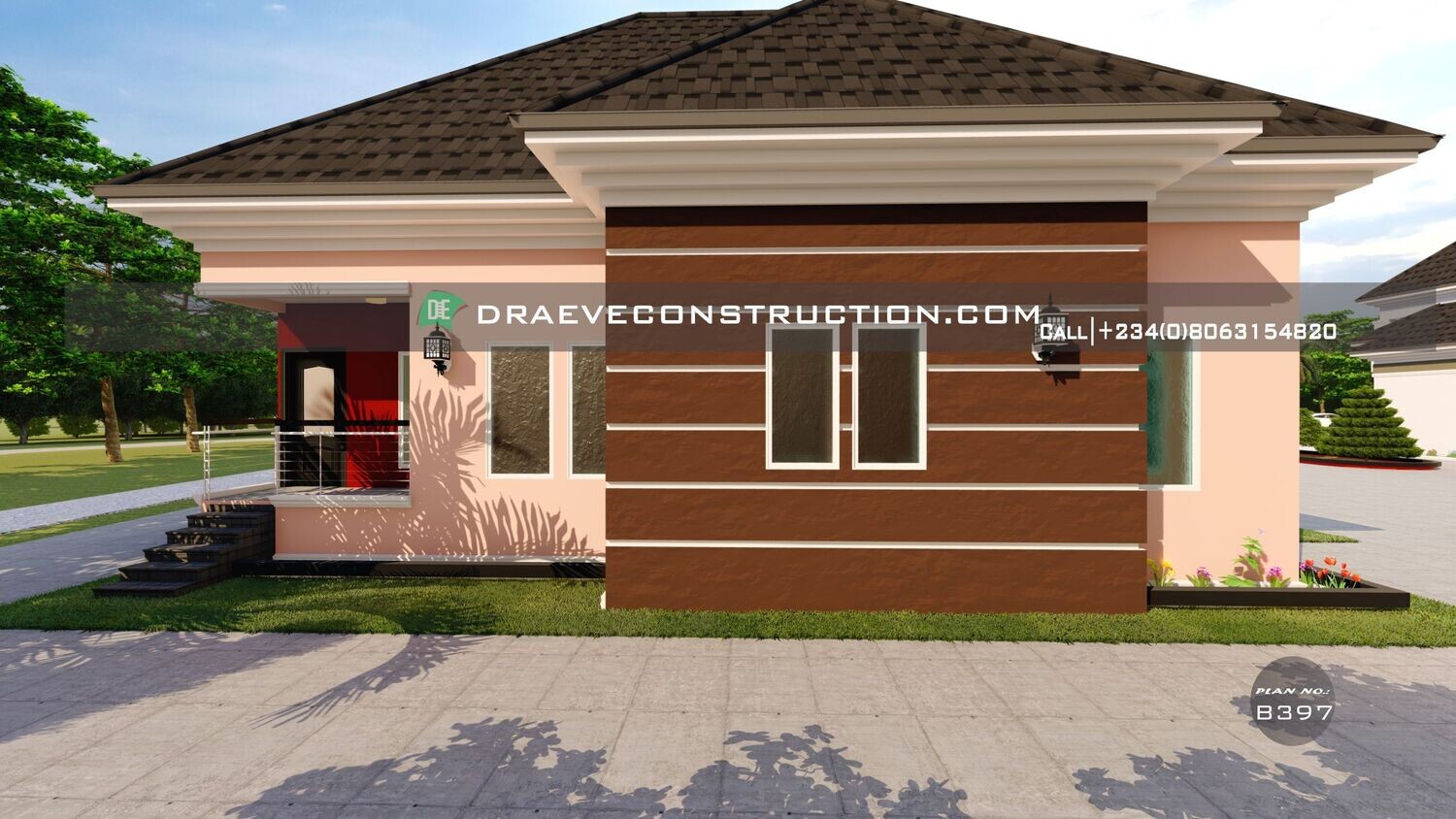 2 Bedroom Bungalow Floorplan with Selfcontain | Nigerian House Plans