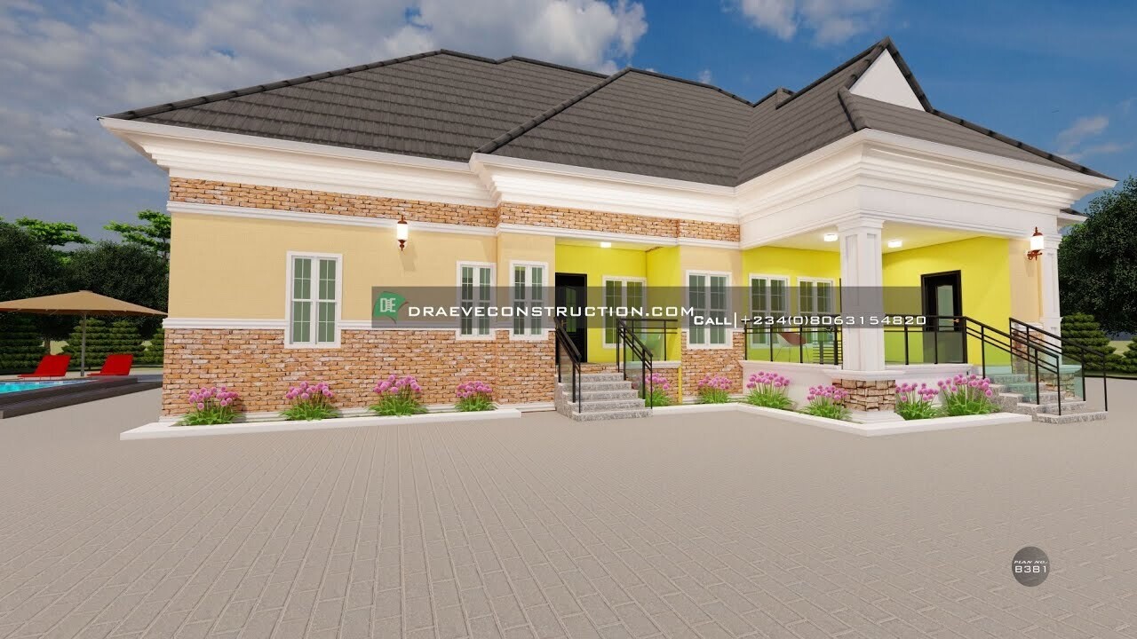 3 Bedroom Bungalow Floorplan with 2 Bedroom Flat Attached | Ghanaian House plans