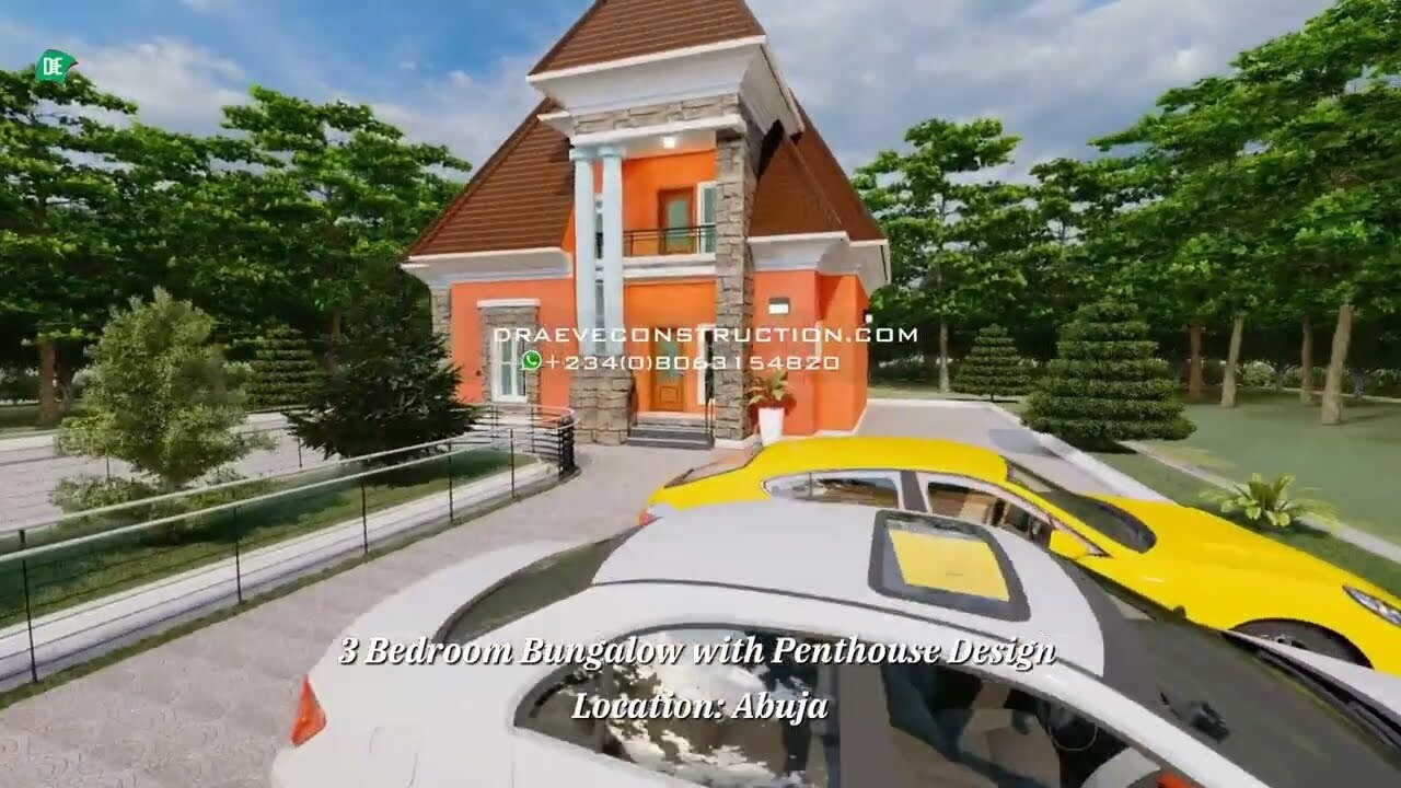 3 Bedroom Bungalow with Penthouse Floorplans Plus Key Construction Materials Estimate | Nigerian House Plans