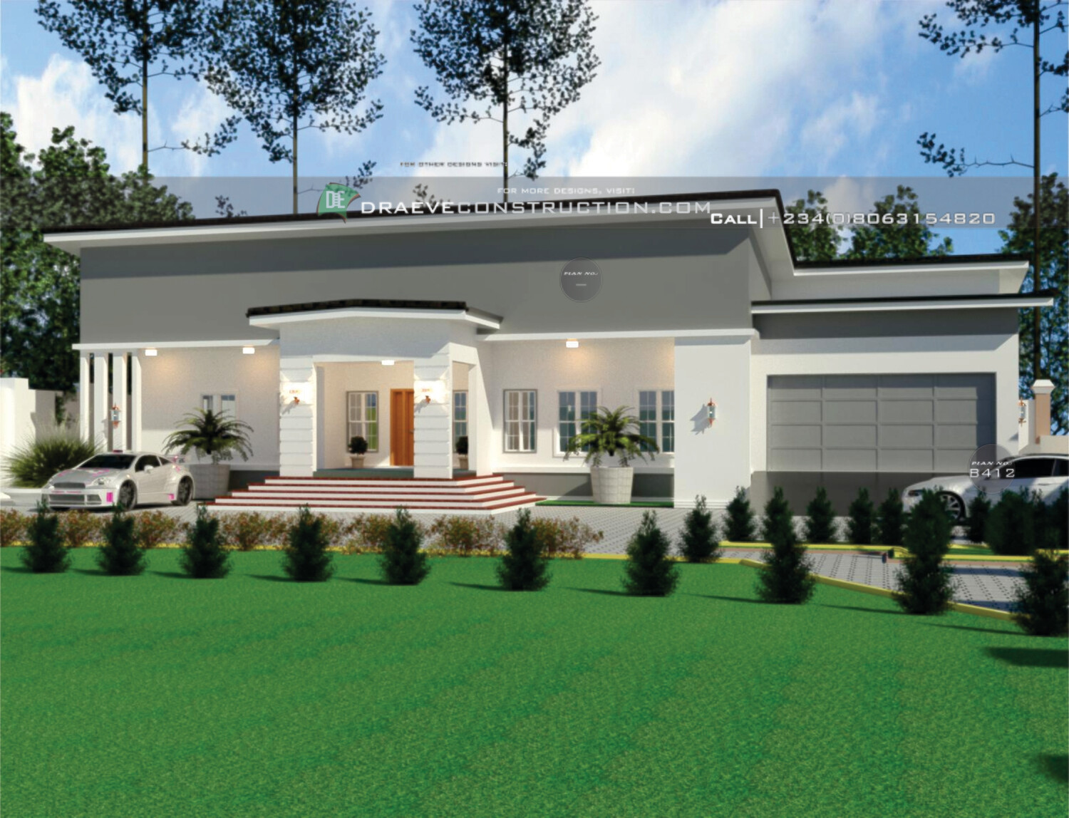 4 Bedroom Bungalow House Plan Design with Garage