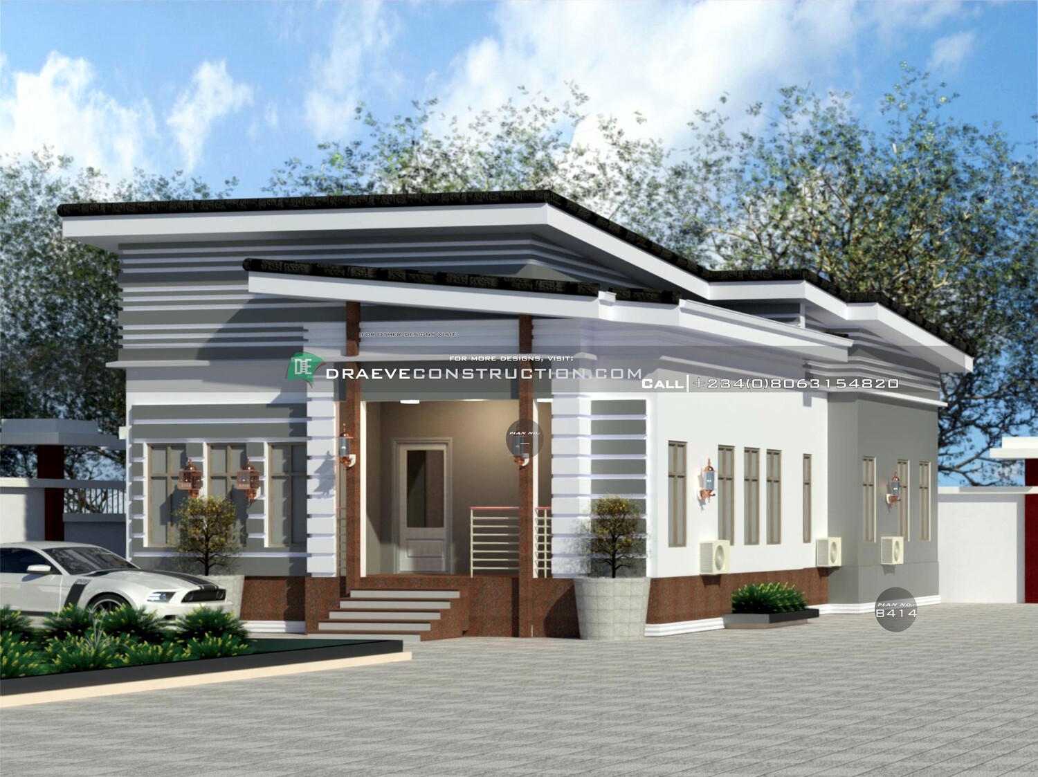 3 Bedroom Bungalow with Flatroof Floorplan Design