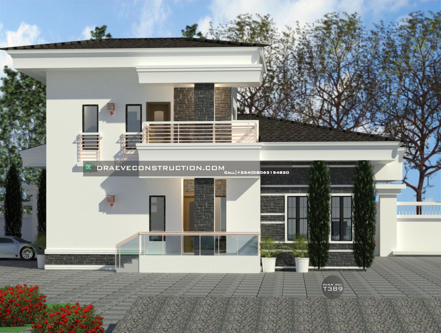3 Bedroom Bungalow Floorplans with Penthouse for a Half Plot | Nigerian Houseplans