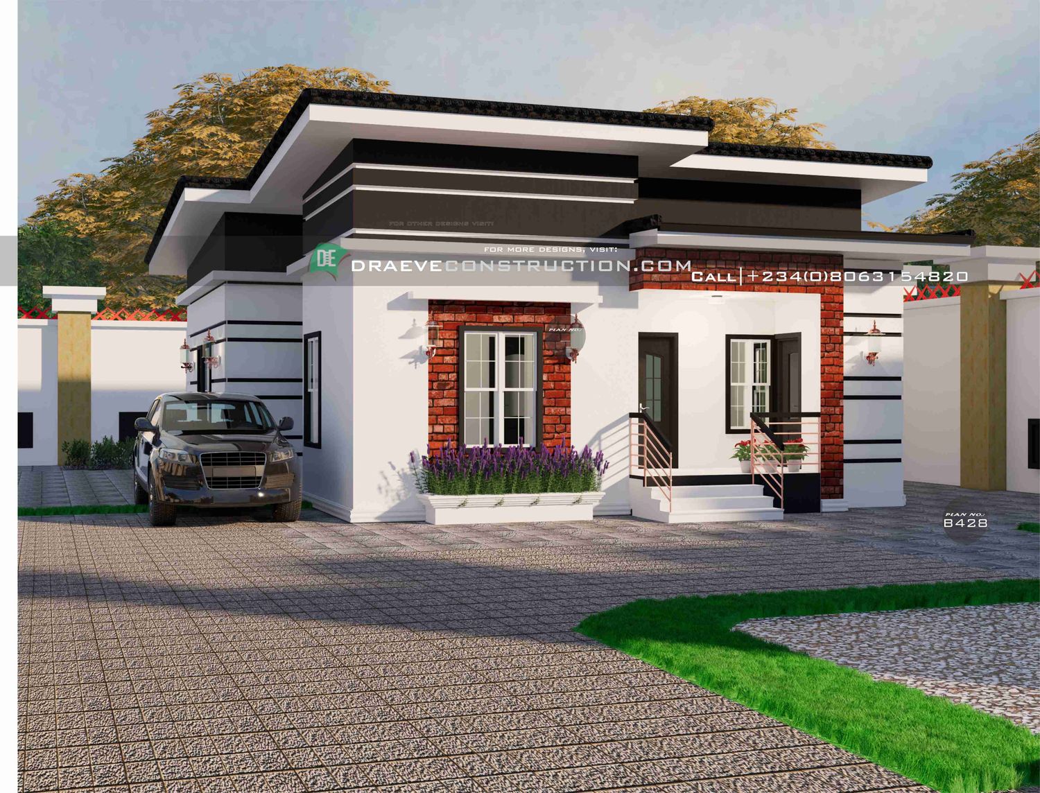 3 Bedroom Bungalow Floor Plan Design for Half Plot