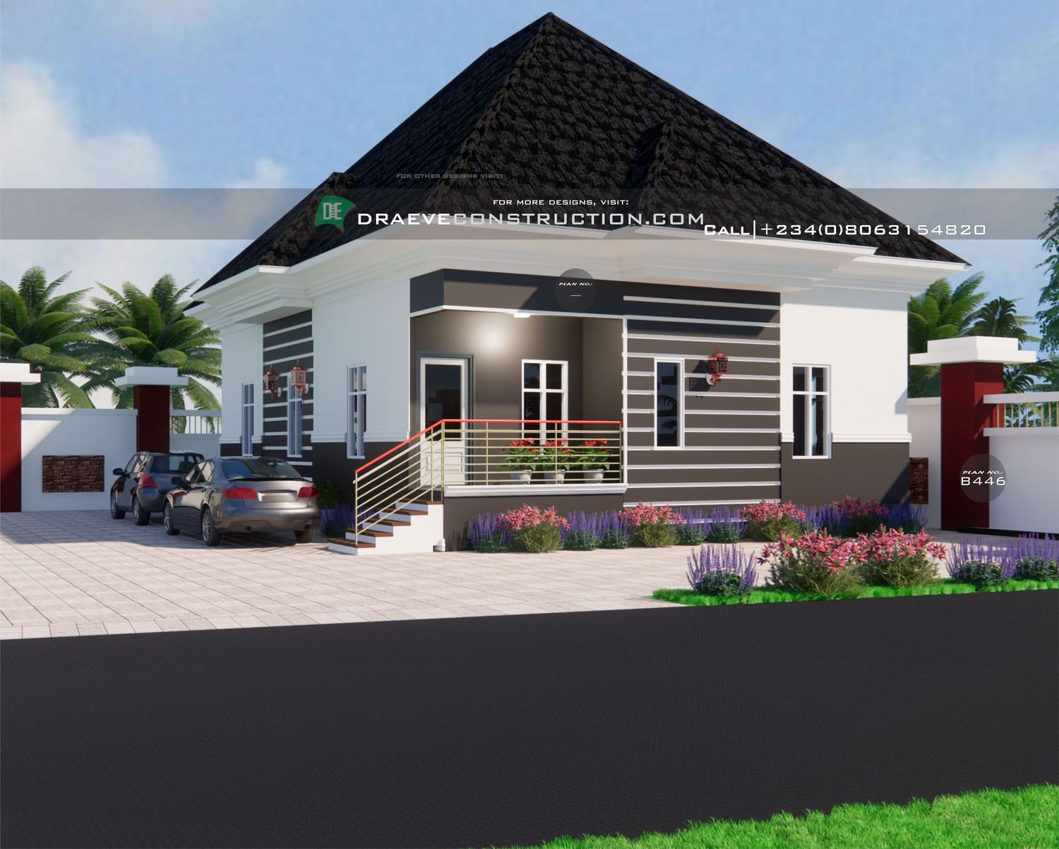 3 Bedroom Bungalow Floorplan Design on Half Plot | Nigerian House Plans