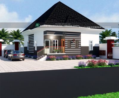 3 Bedroom Bungalow Floorplan Design on Half Plot | Nigerian House Plans