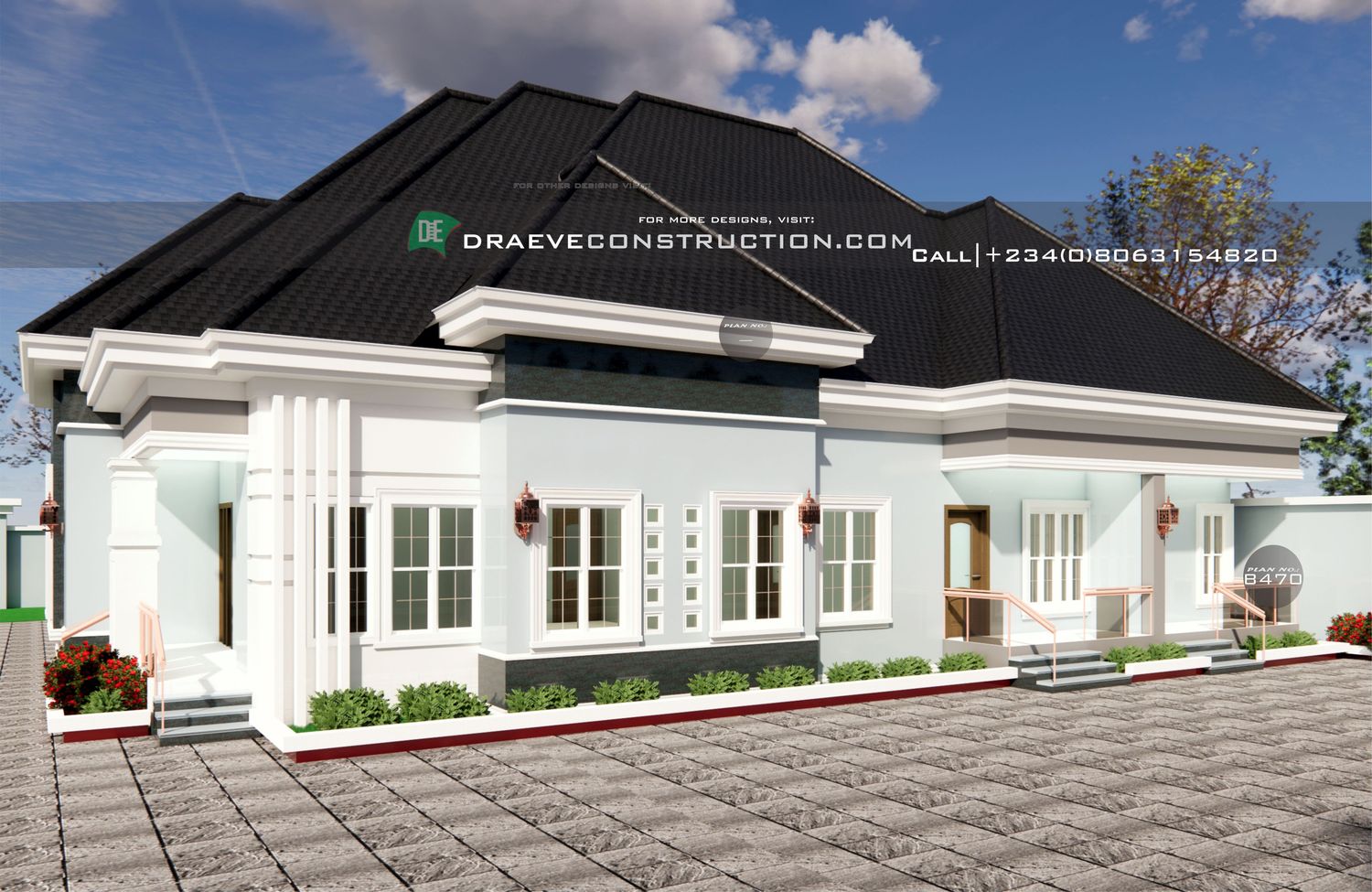 4 Bedroom Bungalow Floor Plan Design with Anteroom &amp; Children's Parlour [Area: 236.41 Sqm]