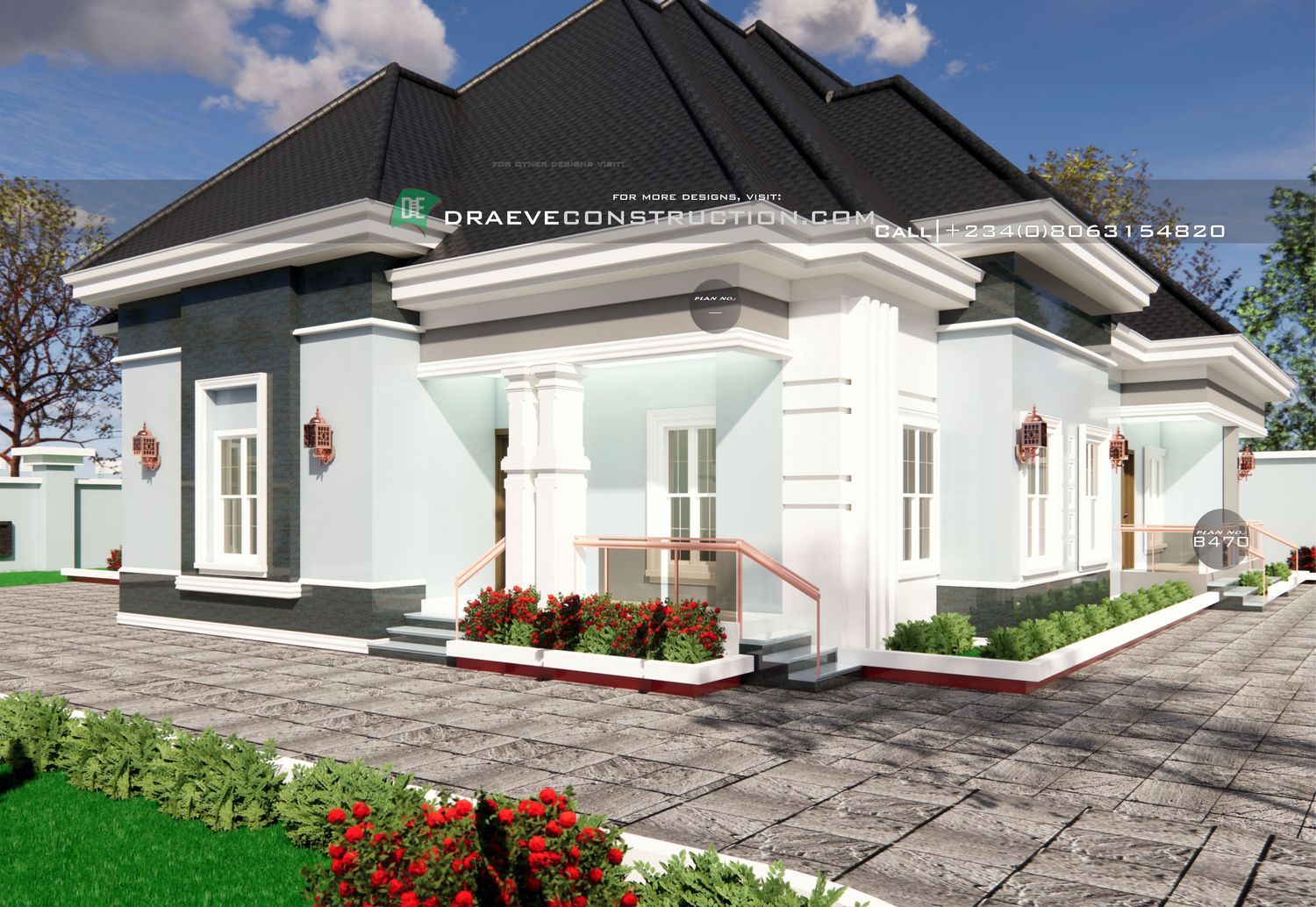 4 Bedroom Bungalow Floor Plan Design with Anteroom &amp; Children's Parlour [Area: 236.41 Sqm]