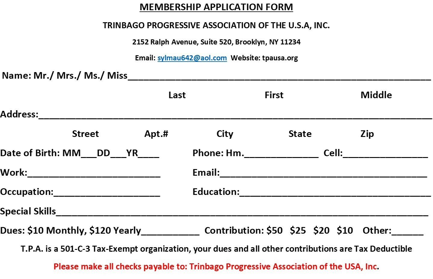 TPA Membership Application Form