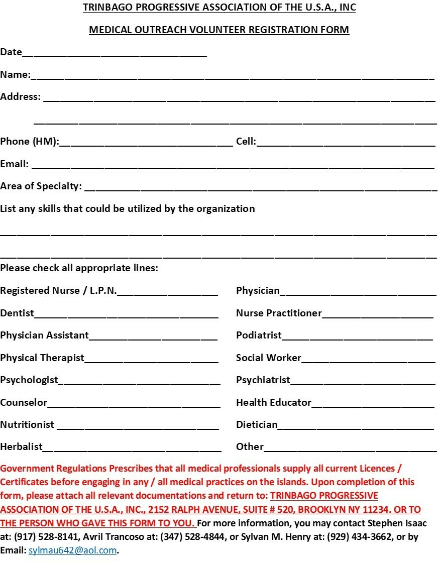 Mission Trip Registration form