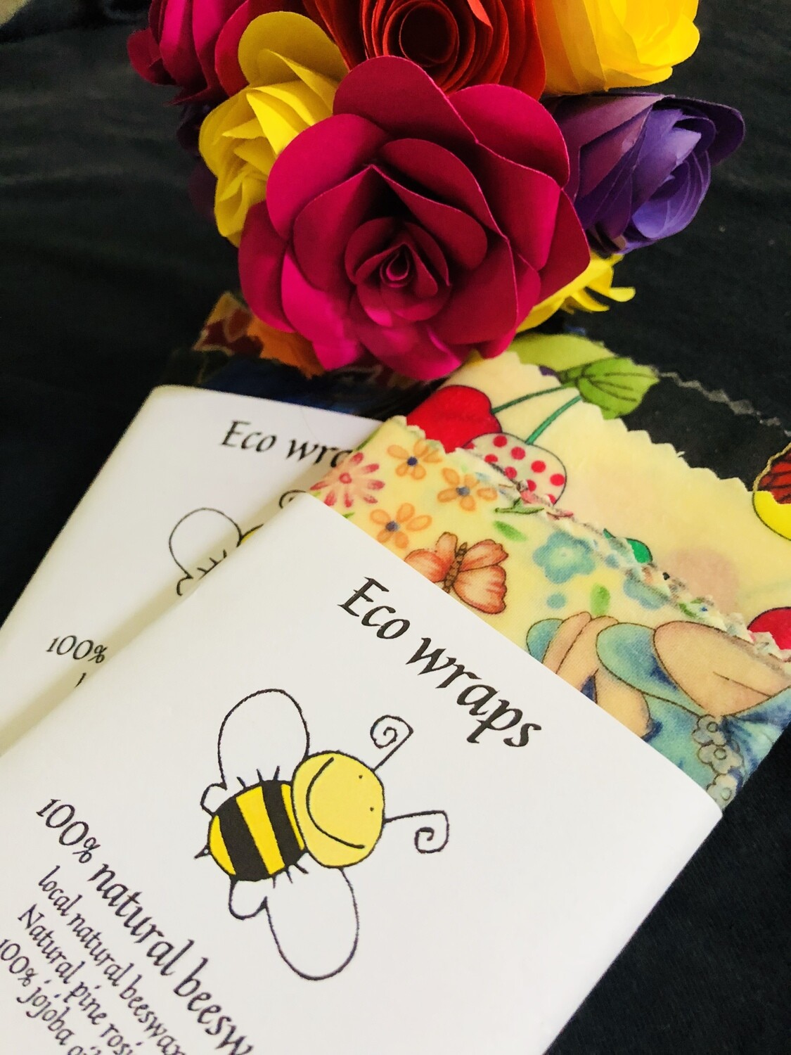 Organic Beeswax Food Wraps, PACK OF TWO. Large + medium. Eco friendly. Made with love.
