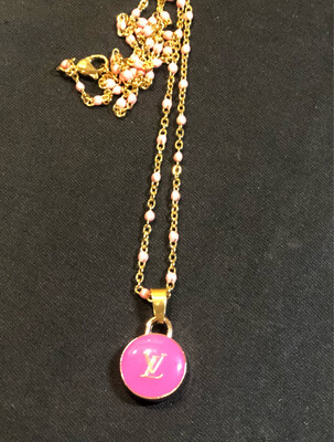 LV Pink Bag Charm Pink Necklace