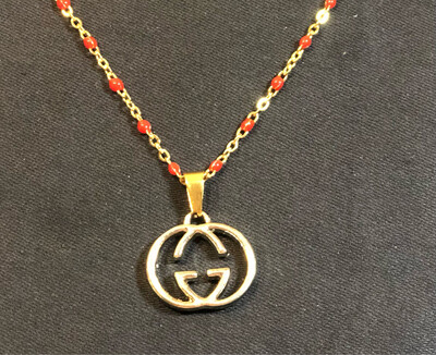 GG Zip Pull Necklace - Red Bead
