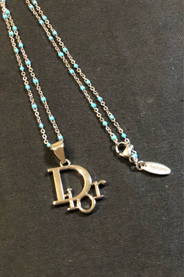 Dior Zip Pull Necklace - Blue Bead