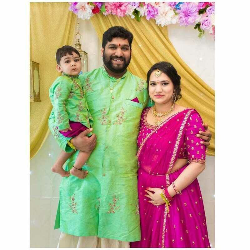 Father Mother and Son in - Family Matchin outfit in Sea Green + Pink