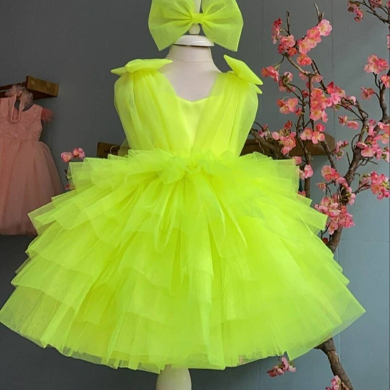 Parrot Green Ruffle Frock-Complementry Hairband Parrot Green Ruffle Frock-Complementry Hairband