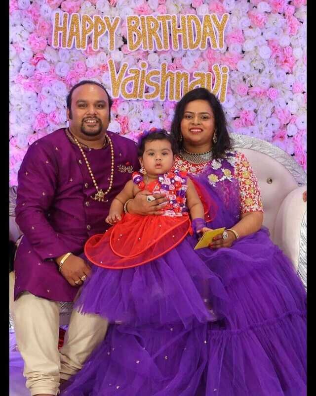 Mother+Father and Daughter Long frock + Sherwani + Ruffle Frock Purple Colour+Red