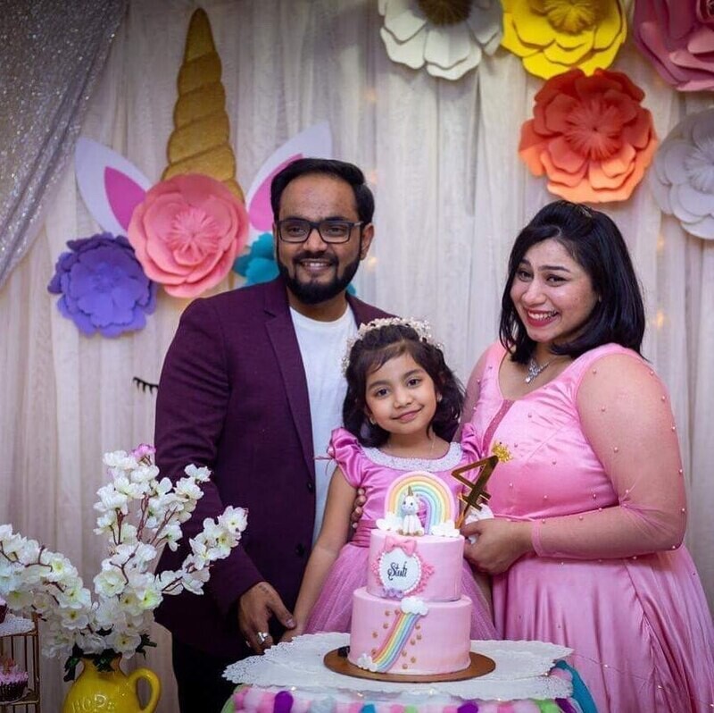 Mother+Father and Daughter Long frock + Sherwani + Ruffle Frock Pink
