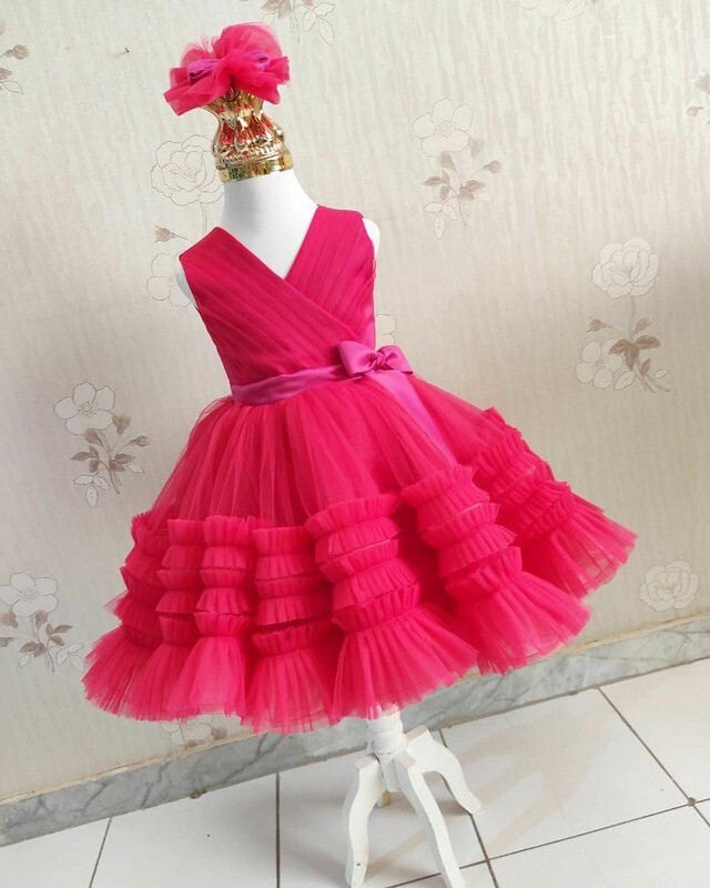 Red Ruffle Frock-Complementry Hairband