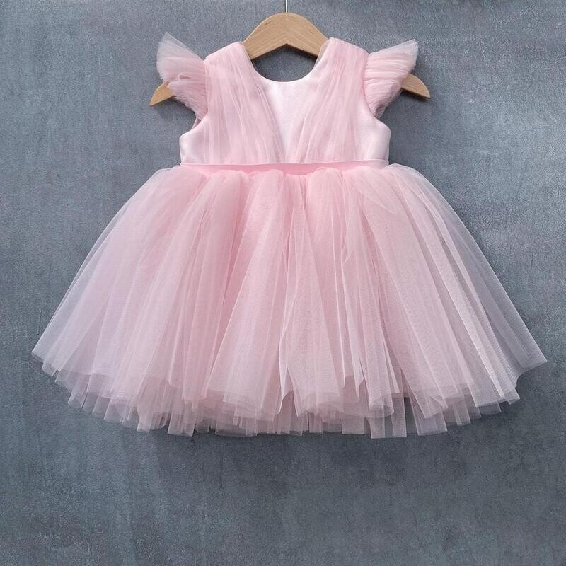 Pink Ruffle frock - Pink Colour Backside Bow Pink Ruffle frock - Pink Colour Backside Bow