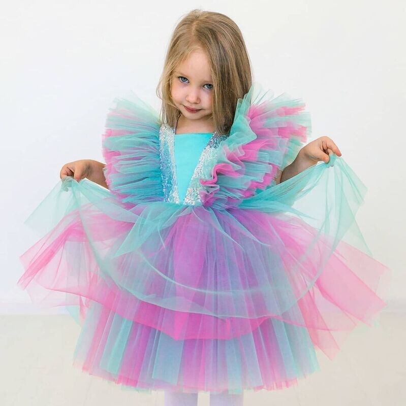 Multicolour Ruffle frock Backside bow Multicolour Ruffle frock Backside bow
