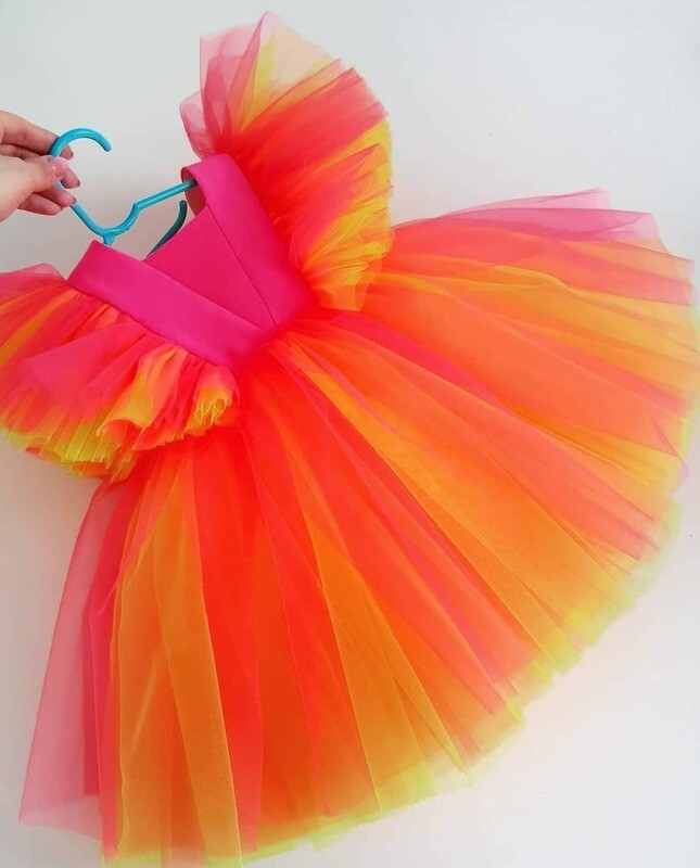 Red-yellow Ruffle Frock- Backside Red-yellow Ruffle Frock- Backside