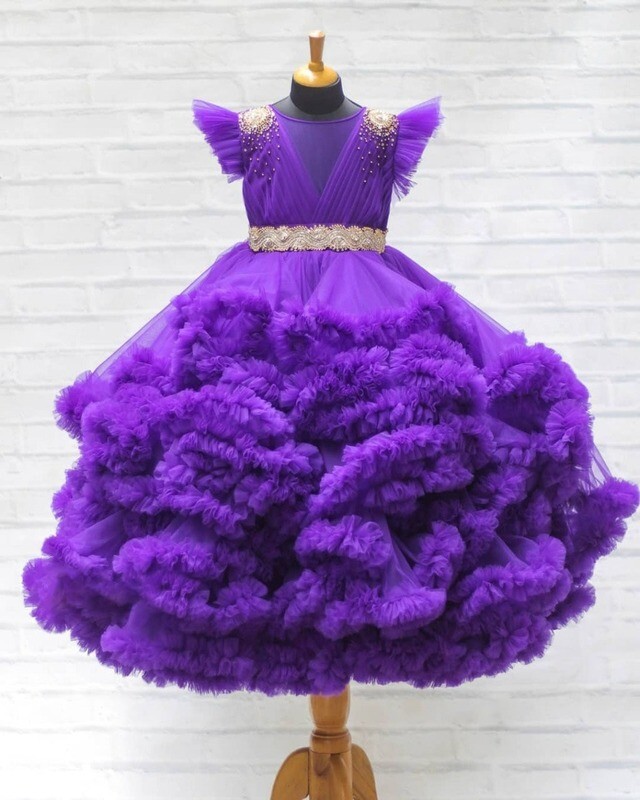 Designer Ruffle Frock - Purple
