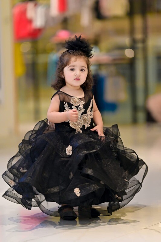 Designer Ruffle Frock -Black-With Bow