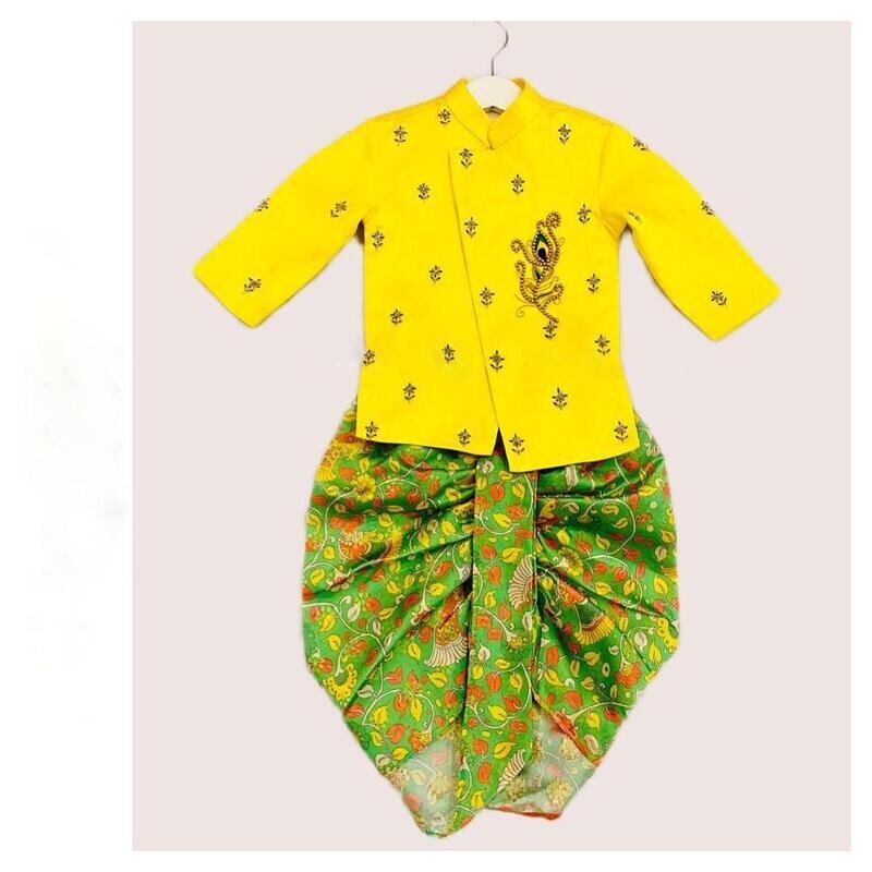 DESIGNER- KIDS -SHERWANI - yellow & green