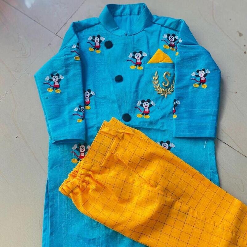 DESIGNER- KIDS -SHERWANI -blue & orange  colour