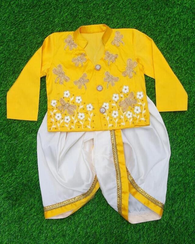 DESIGNER- KIDS -SHERWANI - Yellow & white colour